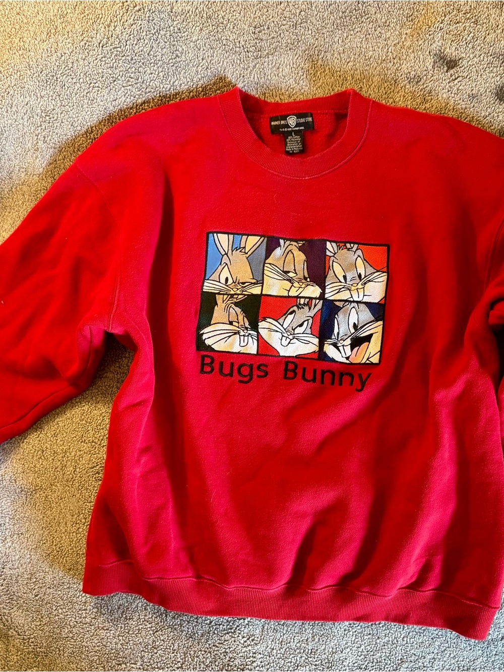 Vintage 1995 Warner Bros Studio Store Bugs Bunny Embroidered Sweatshirt L